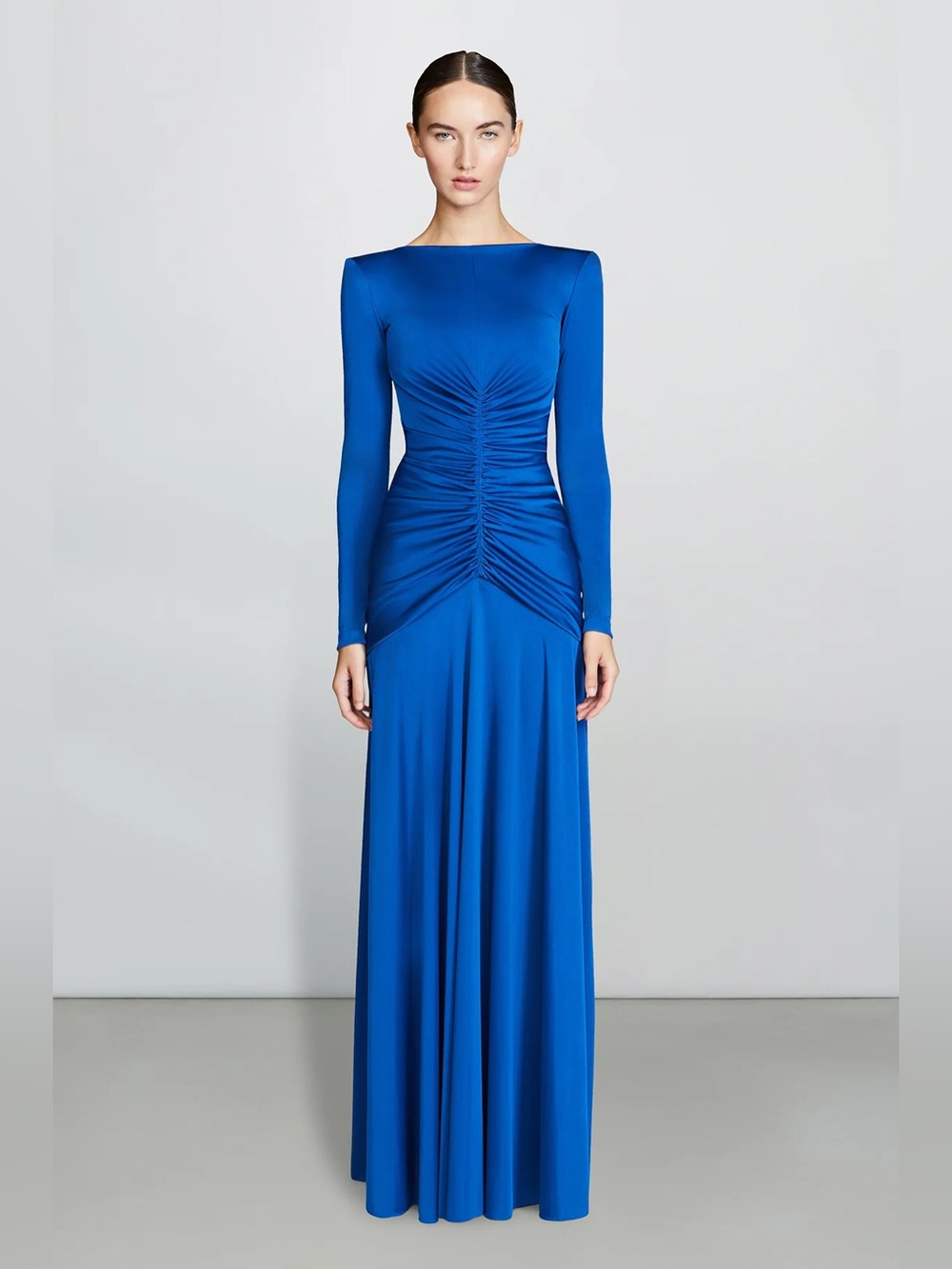 Et Ochs Thea Gown Long-Sleeve Ruched Accents in Cobalt Blue
